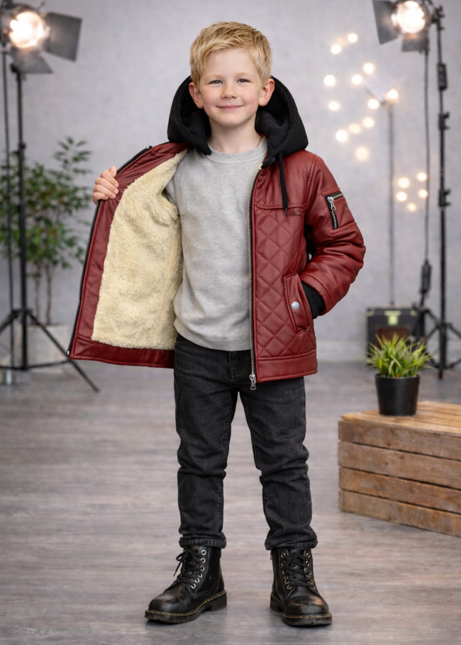 5124 جاكيت جلد مثلثات  - burgundy