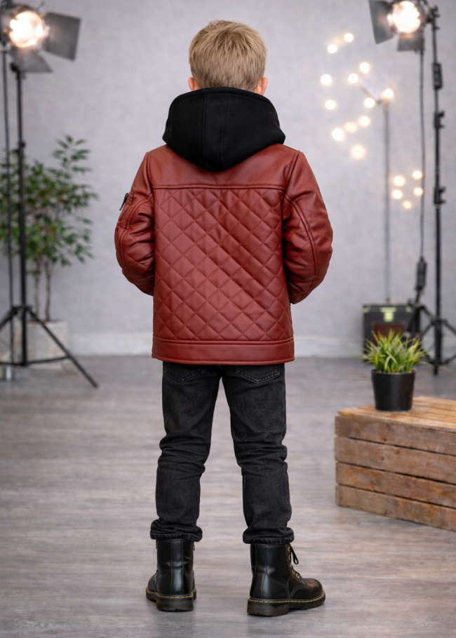 5124 جاكيت جلد مثلثات  - burgundy