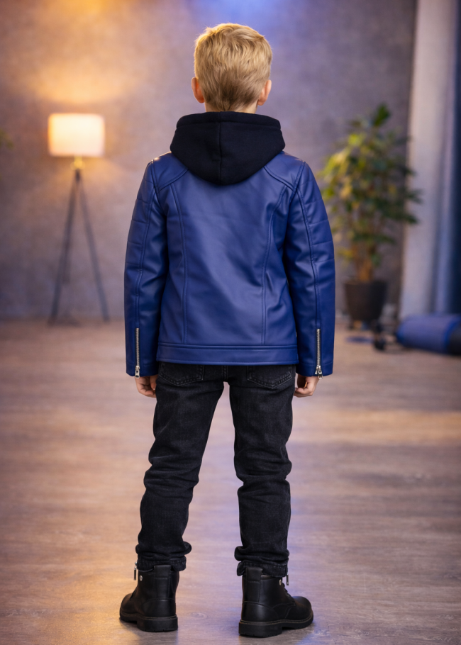 5125 جاكيت جلد صبياني  - ازرق