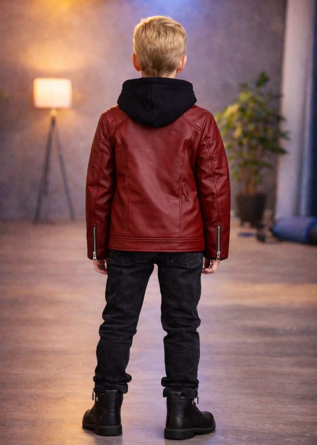 5125 جاكيت جلد صبياني  - خمري