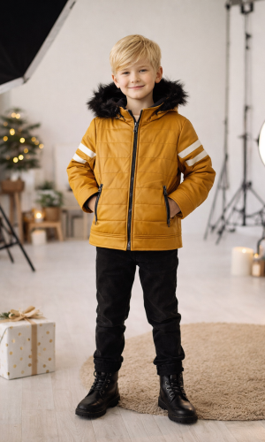 Boys' Leather Jacket with Fur Lining 5126  - yellow