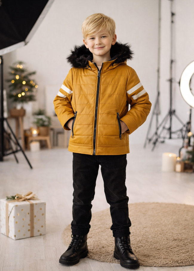 5126 جاكيت جلد صبياني  - yellow