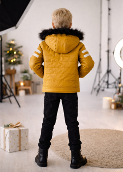 جاكيت جلد صبياني مبطن فرو 5126  - اصفر