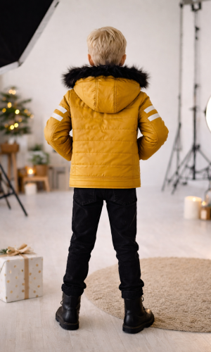 Boys' Leather Jacket with Fur Lining 5126  - yellow