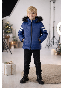 جاكيت جلد صبياني مبطن فرو 5126  - ازرق