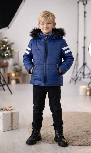 Jungen Lederjacke mit Fellfutter 5126  - Blau