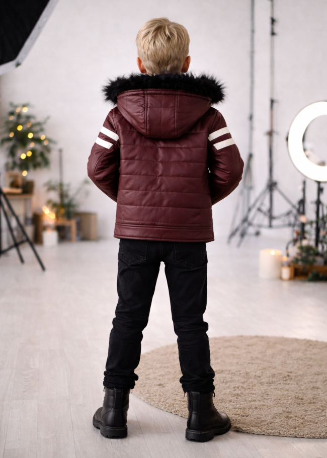 5126 جاكيت جلد صبياني  - خمري