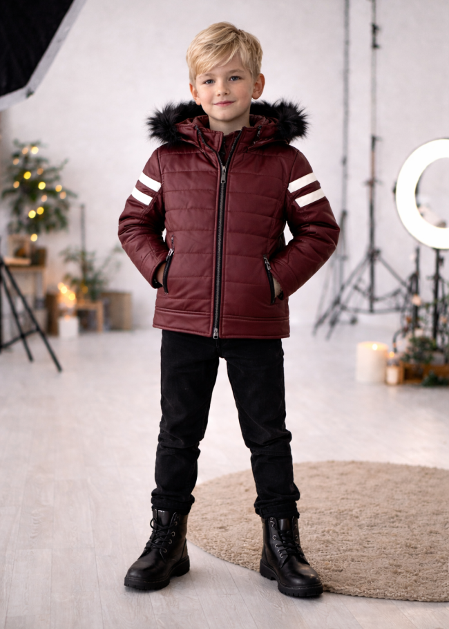 5126 جاكيت جلد صبياني  - خمري