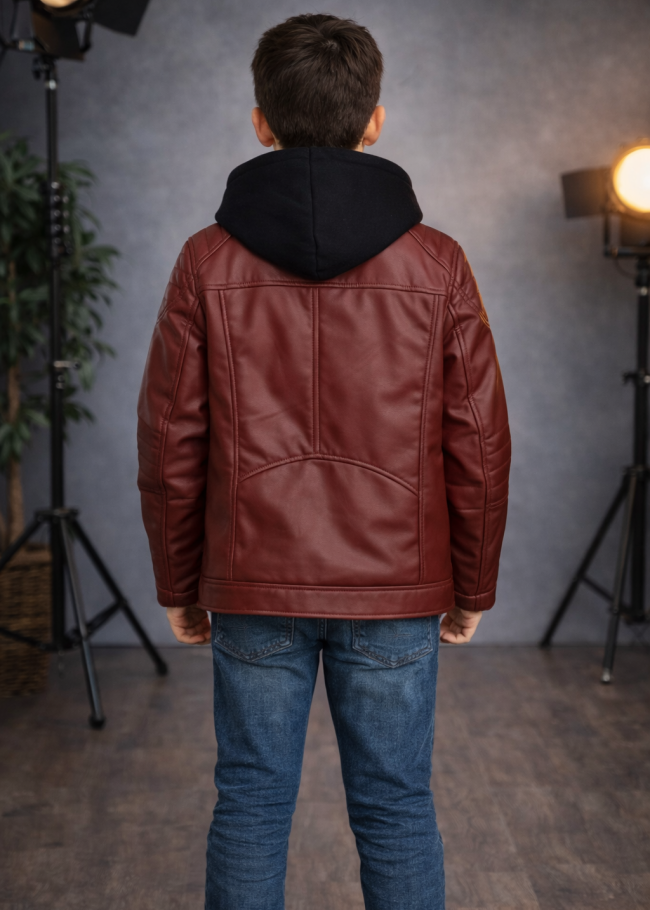 5127 جاكيت جلد صبياني  - خمري