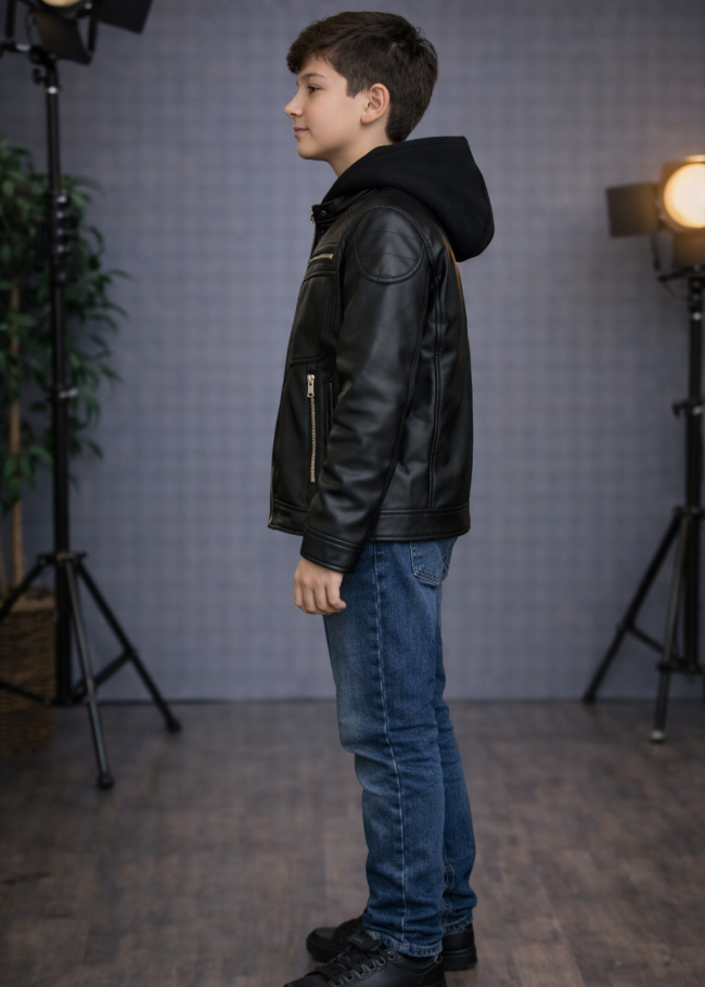 5127 جاكيت جلد صبياني  - اسود