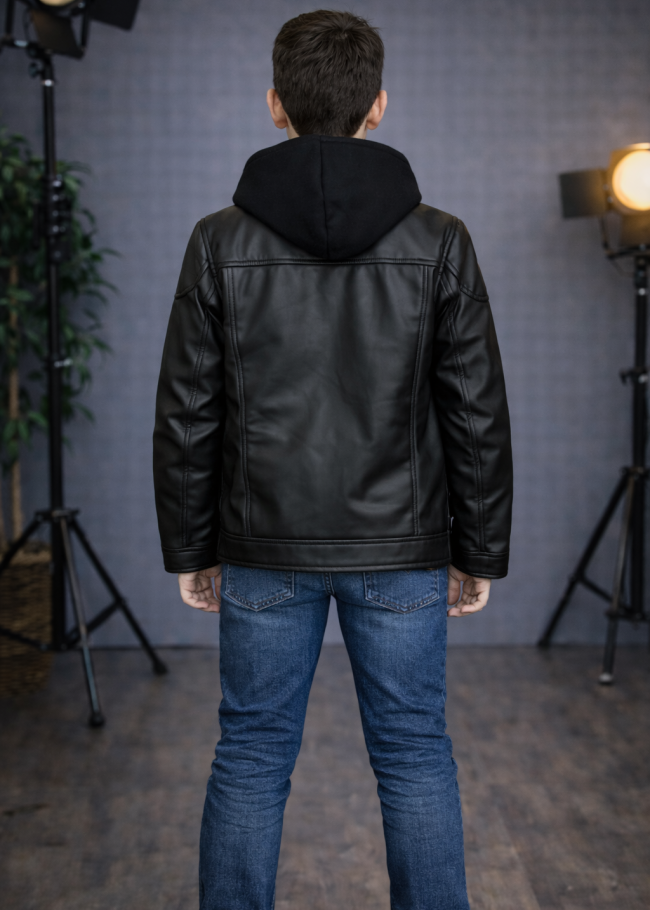 5127 جاكيت جلد صبياني  - اسود
