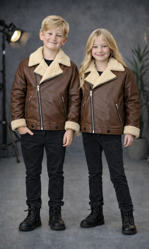 Kids' Unisex Fur-Lined Leather Jacket 5128  - ivory