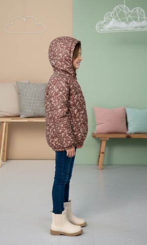 جاكيت بناتي مزهر مبطن فرو 5130  - بني