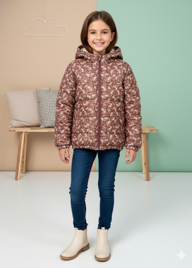 5130 جاكيت نفخ مزهر  - بني