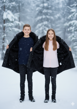 جاكيت باركا شتوي مبطن فرو للأطفال 5138 - اسود