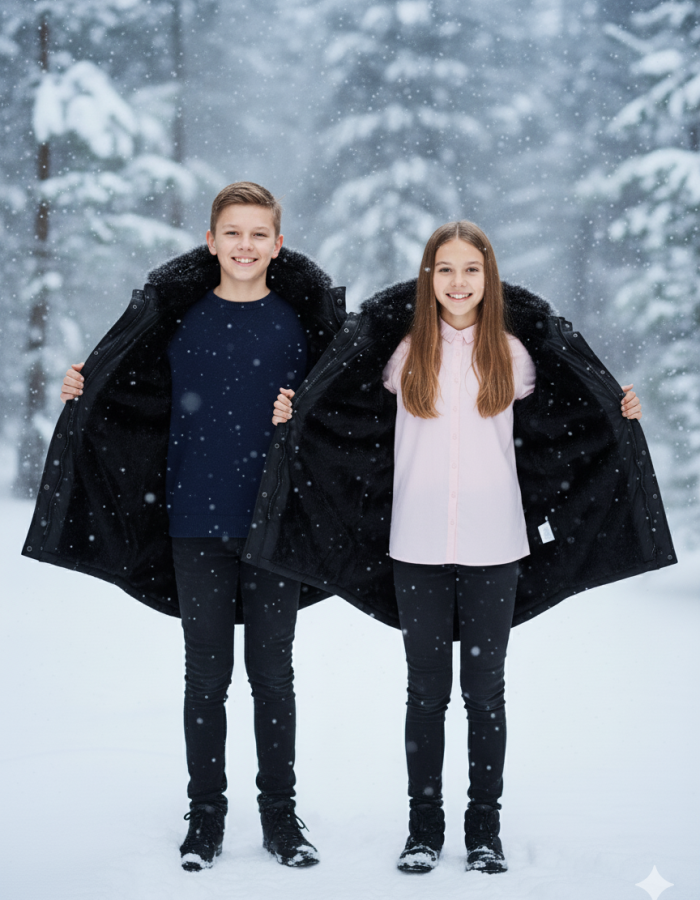 Mit Fell gefütterte Winter-Parka-Jacke für Kinder 5138 - Schwarz