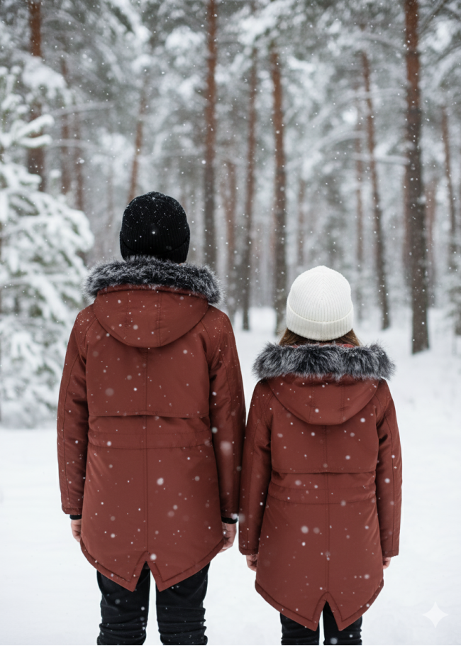 جاكيت باركا شتوي مبطن فرو للأطفال 5138 - قرميدي