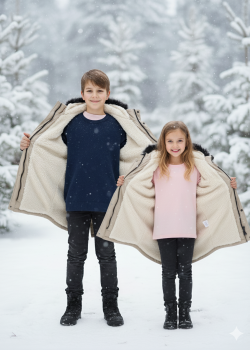 جاكيت باركا شتوي مبطن فرو للأطفال 5138 - بيج