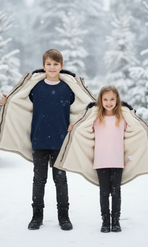 جاكيت باركا شتوي مبطن فرو للأطفال 5138 - بيج