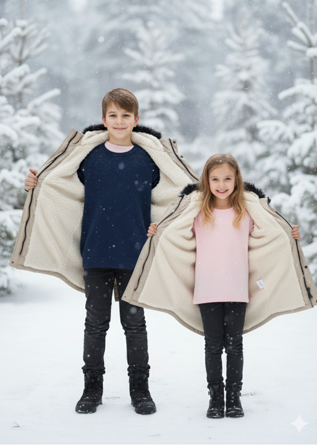 جاكيت باركا شتوي مبطن فرو للأطفال 5138 - بيج