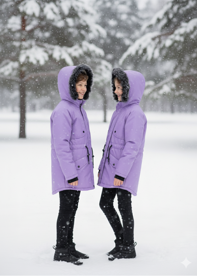 جاكيت باركا شتوي مبطن فرو للأطفال 5138 - موف