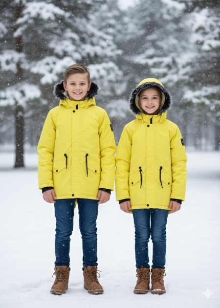 Fur-Lined Winter Parka Jacket for Kids 5138 - yellow - Children's