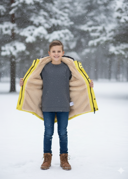 جاكيت باركا شتوي مبطن فرو للأطفال 5138 - اصفر