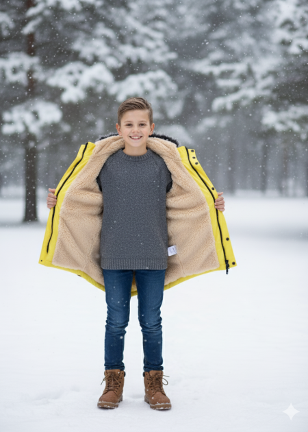 Fur-Lined Winter Parka Jacket for Kids 5138 - yellow - Children's