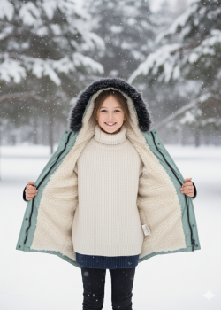 جاكيت باركا شتوي مبطن فرو للأطفال 5138 - عفني