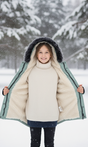 جاكيت باركا شتوي مبطن فرو للأطفال 5138 - عفني
