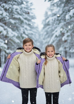 جاكيت باركا شتوي مبطن فرو للأطفال 5138 - موف