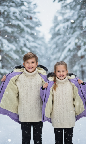 جاكيت باركا شتوي مبطن فرو للأطفال 5138 - موف