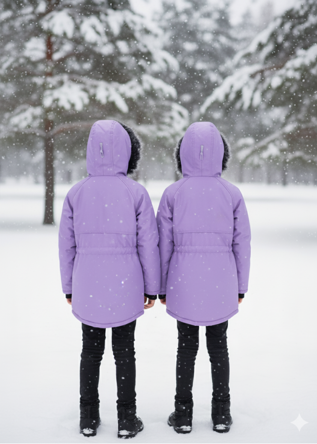 جاكيت باركا شتوي مبطن فرو للأطفال 5138 - موف