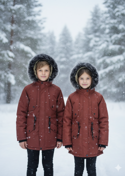 جاكيت باركا شتوي مبطن فرو للأطفال 5138 - قرميدي