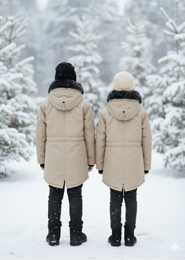 جاكيت باركا شتوي مبطن فرو للأطفال 5138 - بيج