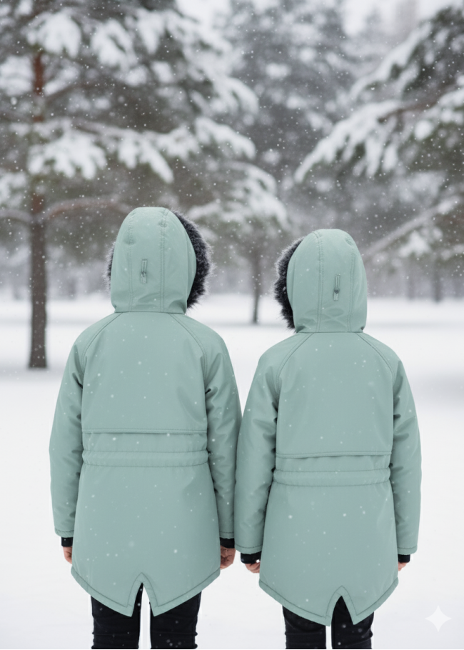 جاكيت باركا شتوي مبطن فرو للأطفال 5138 - عفني