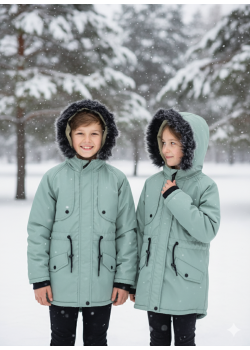 جاكيت باركا شتوي مبطن فرو للأطفال 5138 - عفني