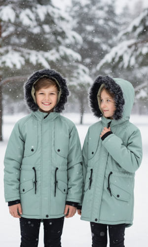 جاكيت باركا شتوي مبطن فرو للأطفال 5138 - عفني