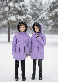 جاكيت باركا شتوي مبطن فرو للأطفال 5138 - موف