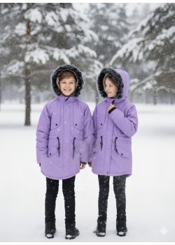 جاكيت باركا شتوي مبطن فرو للأطفال 5138 - موف