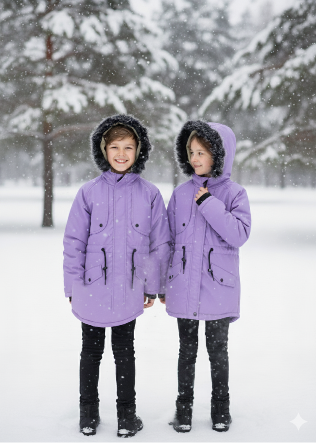 جاكيت باركا شتوي مبطن فرو للأطفال 5138 - موف