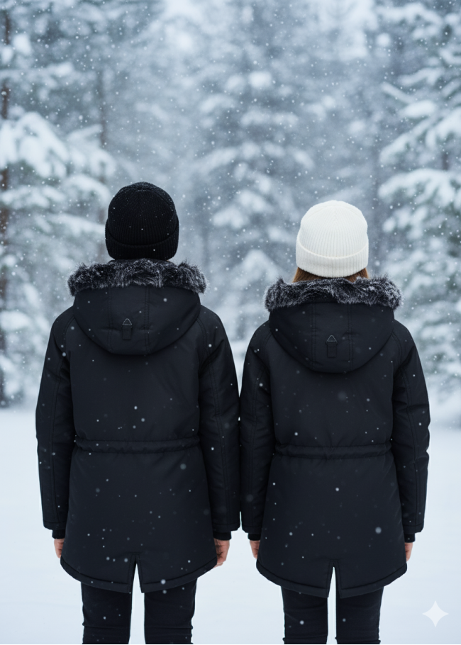 جاكيت باركا شتوي مبطن فرو للأطفال 5138 - اسود