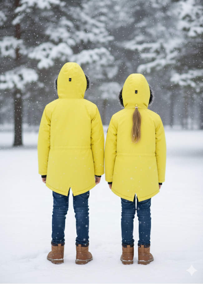 جاكيت باركا شتوي مبطن فرو للأطفال 5138 - اصفر