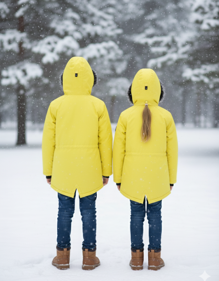 Mit Fell gefütterte Winter-Parka-Jacke für Kinder 5138 - Gelb