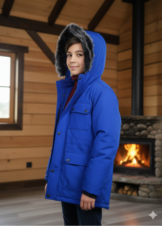 5139 جاكيت ولادي براشوت طويل  - ازرق