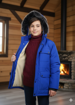 جاكيت باركا شتوي مبطن بالفرو 5139  - ازرق