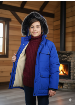 جاكيت باركا شتوي مبطن بالفرو 5139  - ازرق