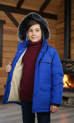 Kids' Sherpa-Lined Winter Parka Jacket 5139  - blue