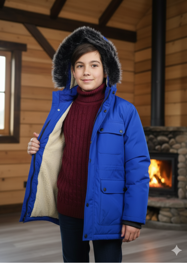 5139 جاكيت ولادي براشوت طويل  - ازرق