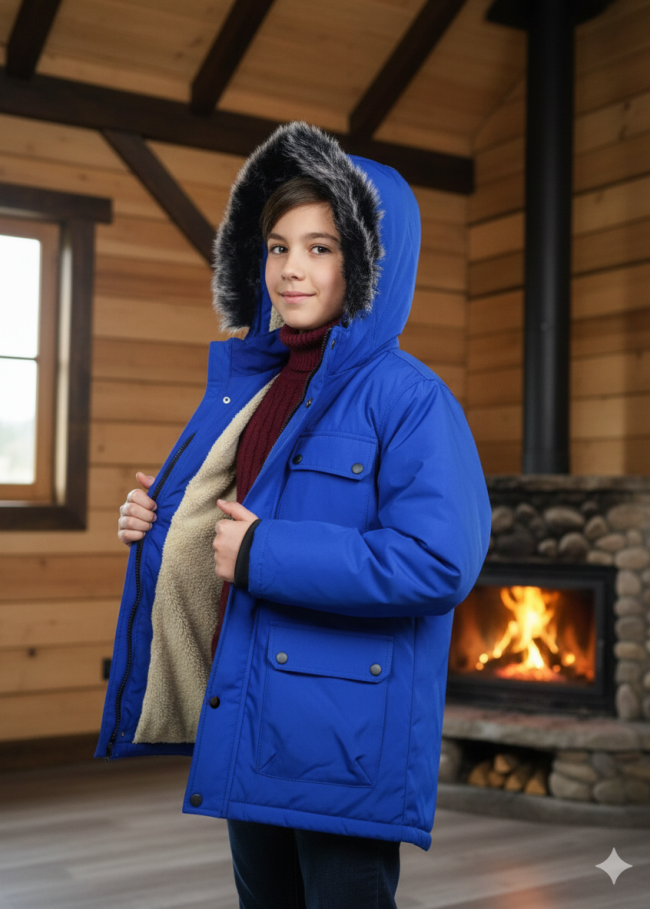 5139 جاكيت ولادي براشوت طويل  - ازرق